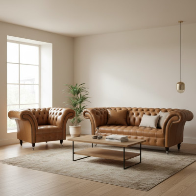 Ensemble de canapé Chesterfield en tissu textile 2+1 Sets de canapés rembourrés