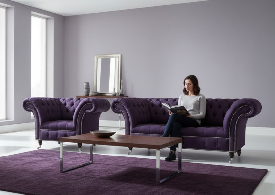 Ensemble de canapé 2+1 Chesterfield en tissu. Ensembles de canapé.