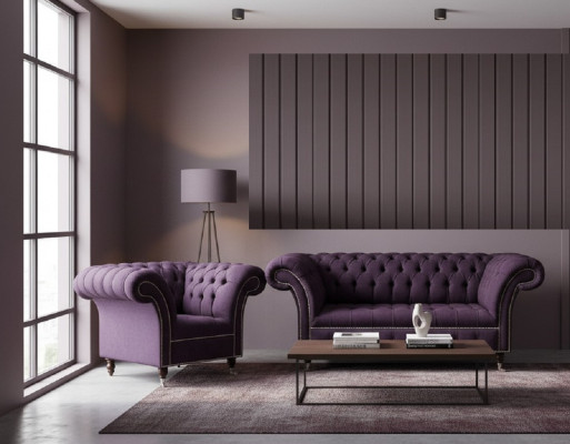 Ensemble de canapé 2+1 Chesterfield en tissu. Ensembles de canapé.