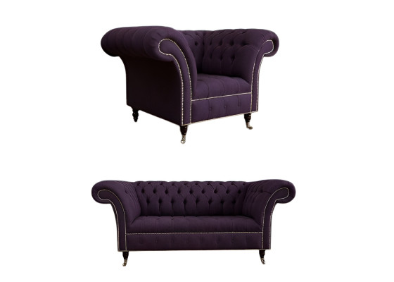 Ensemble de canapé 2+1 Chesterfield en tissu. Ensembles de canapé.