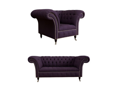 Ensemble de canapé 2+1 Chesterfield en tissu. Ensembles de canapé.