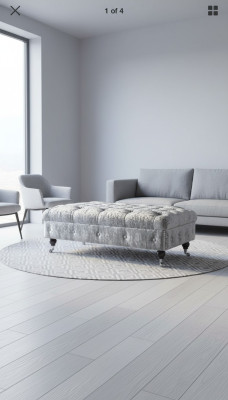 Tabouret XXL Chesterfield en tissu, grand repose-pieds, banc de canapé capitonné en tissu de luxe.