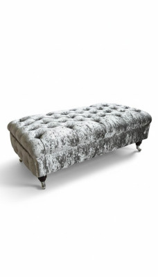 Tabouret XXL Chesterfield en tissu, grand repose-pieds, banc de canapé capitonné en tissu de luxe.