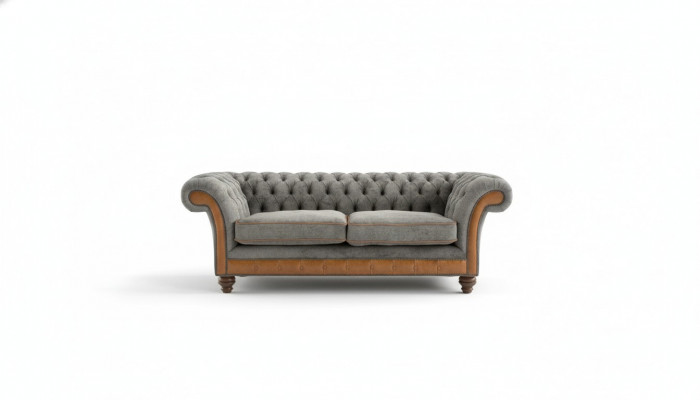 Canapé XXL 3 places Chesterfield Revêtement Siège Suite Cuir Textile Gris neuf