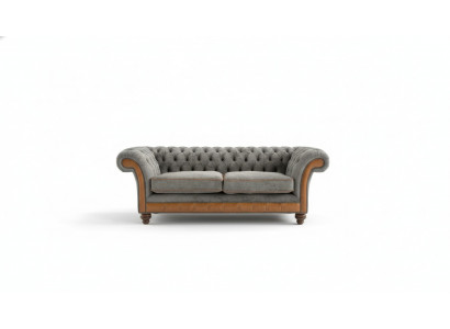 Canapé XXL 3 places Chesterfield Revêtement Siège Suite Cuir Textile Gris neuf