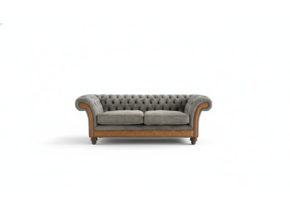 Canapé XXL 3 places Chesterfield Revêtement Siège Suite Cuir Textile Gris neuf