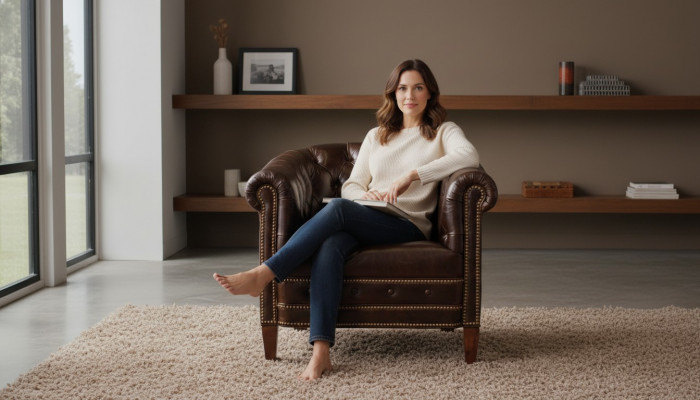 Fauteuil design 1 place en cuir brun textile de luxe canapé club lounge Chesterfield