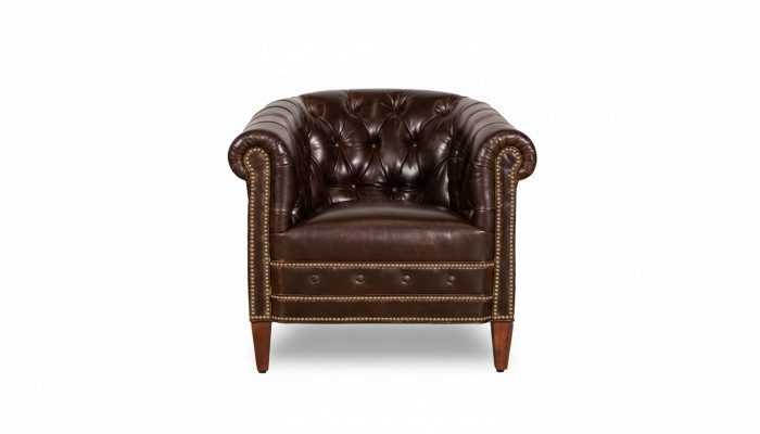 Fauteuil design 1 place en cuir brun textile de luxe canapé club lounge Chesterfield