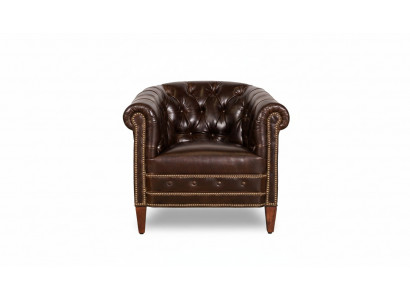 Fauteuil design 1 place en cuir brun textile de luxe canapé club lounge Chesterfield