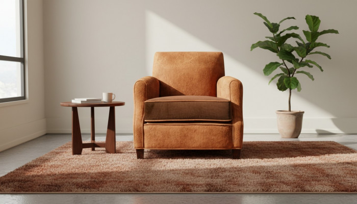 Fauteuil design 1 place cuir textile coussins de luxe Chesterfield marron clair