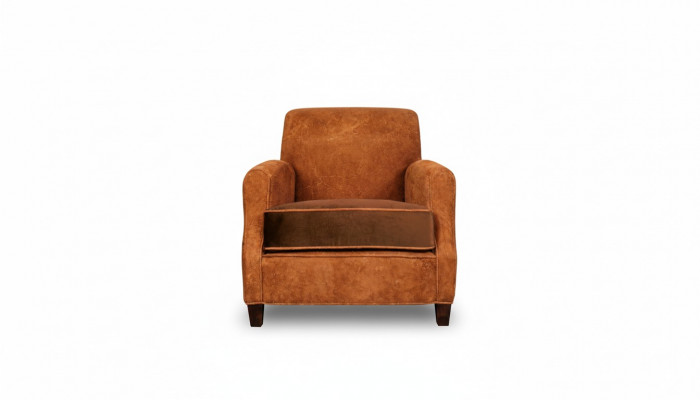 Fauteuil design 1 place cuir textile coussins de luxe Chesterfield marron clair