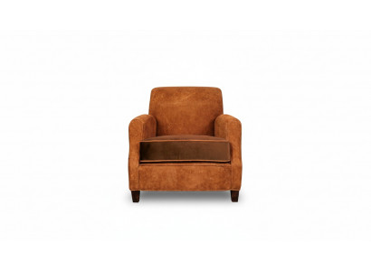 Fauteuil design 1 place cuir textile coussins de luxe Chesterfield marron clair