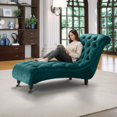 Chesterfield Velours Chaise Longue Canapé Designer Club Lounger Tissu en Tissu Upholstery