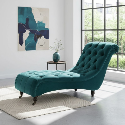 Chesterfield Velours Chaise Longue Canapé Designer Club Lounger Tissu en Tissu Upholstery