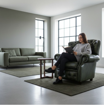 Fauteuil Chesterfield en velours 1 place, design en cuir, tissu d'ameublement pour télévision, neuf.