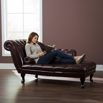 Chesterfield Rouge Chaise Longue Designer Fauteuil en Cuir Canapé Chaise Longue Nouveau