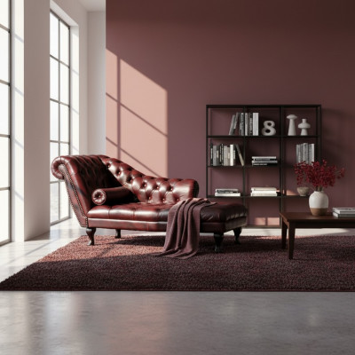 Chesterfield Rouge Chaise Longue Designer Fauteuil en Cuir Canapé Chaise Longue Nouveau
