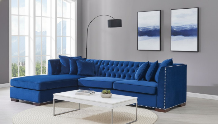 Chesterfield Blue et Designer Canapé d'angle Canapé Suite Tissu Tissu Canapés