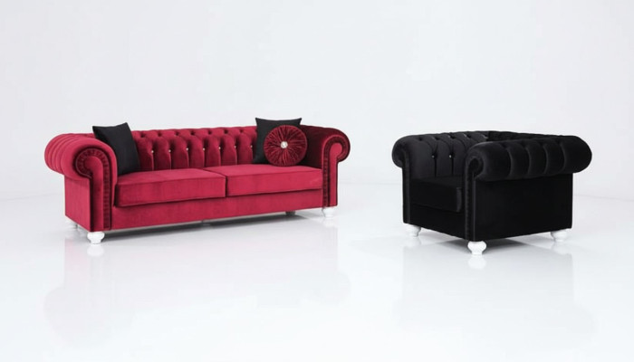 Ensemble de canapé 2 pièces 3+1 places Canapé en cuir Chesterfield Velours textile