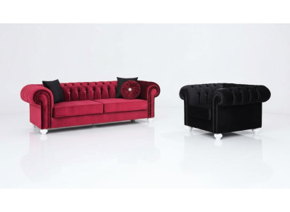 Ensemble de canapé 2 pièces 3+1 places Canapé en cuir Chesterfield Velours textile