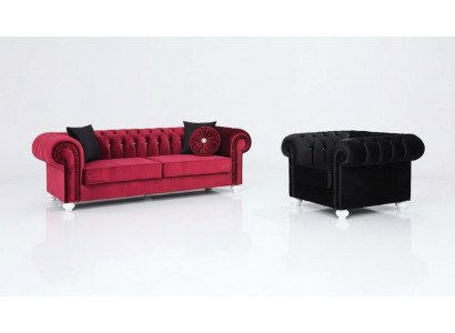 Ensemble de canapé 2 pièces 3+1 places Canapé en cuir Chesterfield Velours textile