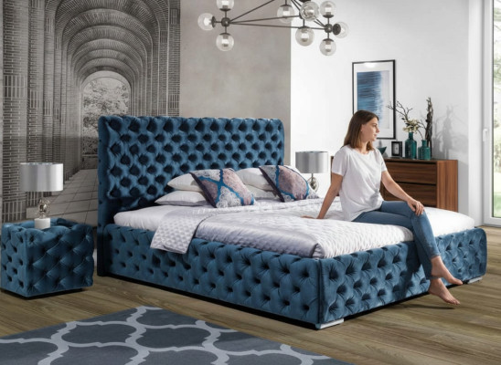Chesterfield Rembourrage Velours Velours Lit Double de Luxe Lits Design Double