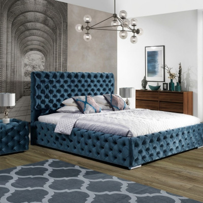 Chesterfield Rembourrage Velours Velours Lit Double de Luxe Lits Design Double