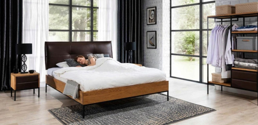3 pièces. Ensemble complet de chambre en bois de style loft Lit Commode Armoire neuf