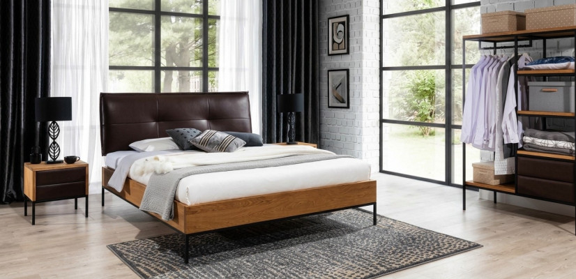 3 pièces. Ensemble complet de chambre en bois de style loft Lit Commode Armoire neuf