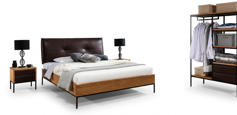 3 pièces. Ensemble complet de chambre en bois de style loft Lit Commode Armoire neuf