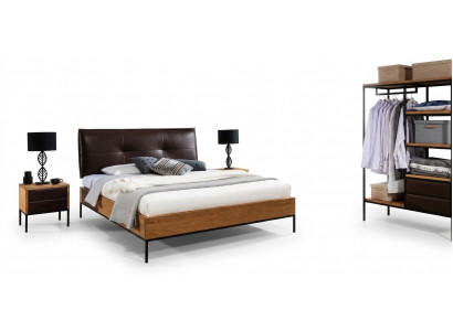 3 pièces. Ensemble complet de chambre en bois de style loft Lit Commode Armoire neuf