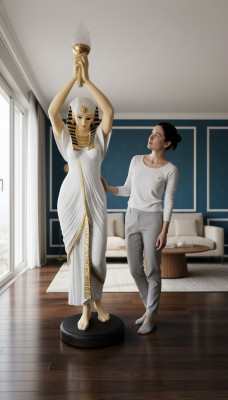 Lampe sur pied de design, figurine de femme égyptienne, lampes debout, figurine de lampes debout.
