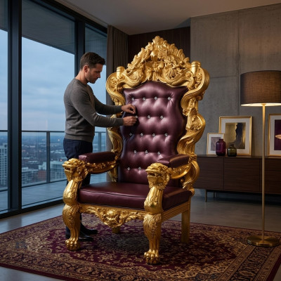 Fauteuil royal de style antique en velours Chesterfield pour 1 personne.