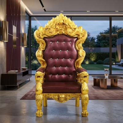 Fauteuil royal de style antique en velours Chesterfield pour 1 personne.