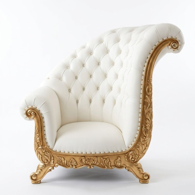Fauteuil trône royal en velours style antique Chesterfield 1 place rembourré en velours