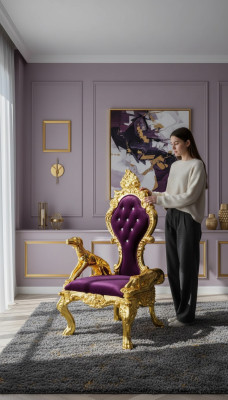 Trône Fauteuil Chaises Royal Tapisserie Chesterfield Velours 1 Place Style Ancien