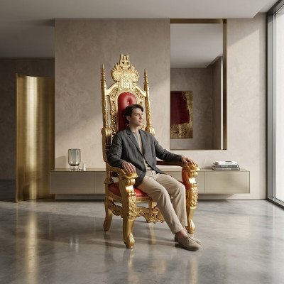 Un grand design d'une superbe chaise rouge avec des détails incroyables sur chaque élément décoratif de style baroque