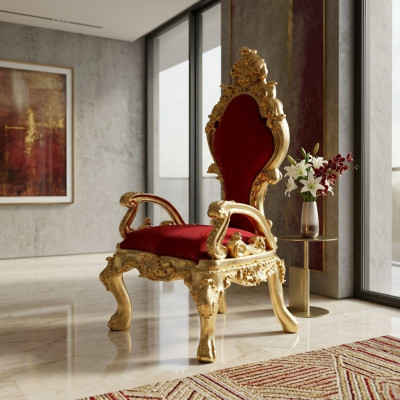 Chaises de trône Fauteuil Royal Rembourrage Velours Chesterfield 1 Place Style Antique
