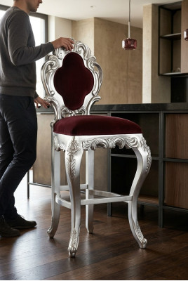 Tabouret de bar Tabouret Royal Rembourrage Chesterfield Velours 1 Place Chaise de Style Antique