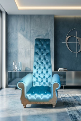 Un fauteuil sophistiqué avec un dossier haut et un design rappelant celui d'un fauteuil Voltaire.