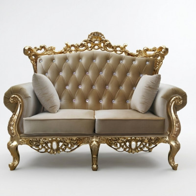 Canapé Chesterfield à deux places avec un siège Royal en velours capitonné et de style ancien.