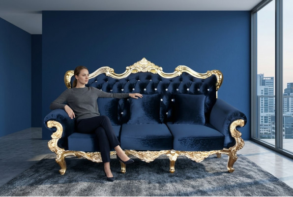 Canapé trône Royal Rembourrage Chesterfield Velours 3 places Canapé de style ancien neuf