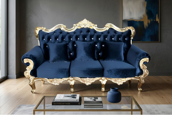 Canapé trône Royal Rembourrage Chesterfield Velours 3 places Canapé de style ancien neuf