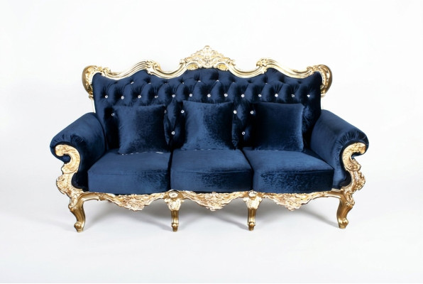 Canapé trône Royal Rembourrage Chesterfield Velours 3 places Canapé de style ancien neuf