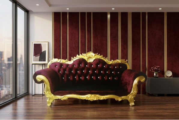 Canapé Royal Chesterfield du trône rembourrage velours 3 places style antique Sofas neufs