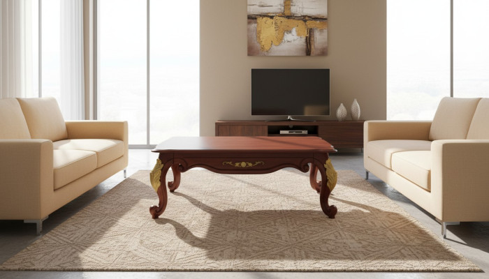 Baroque Rococo Table Basse de Café de Luxe en Bois Table de Canapé d'Appoint de Canapé