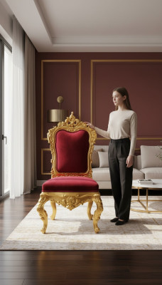 Chaise Trône Fauteuil Ensemble Salle à manger Designer Bois Style antique Rococo Baroque
