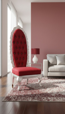 Fauteuil de trône rouge avec siège tapissé royal, style ancien, design Chesterfield