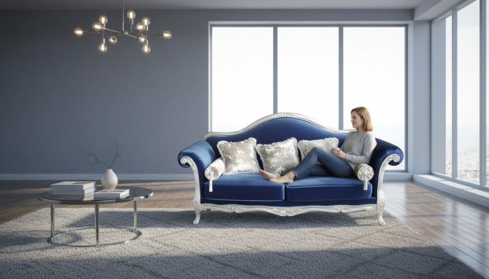 Canapé royal à deux places en velours rembourré dans le style antique Chesterfield