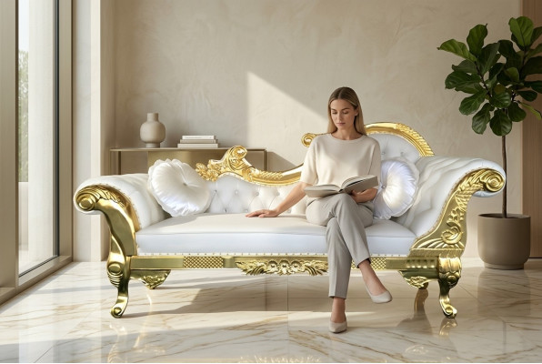 Élégant chaise longue Chesterfield style antique chaise longue canapé long neuf